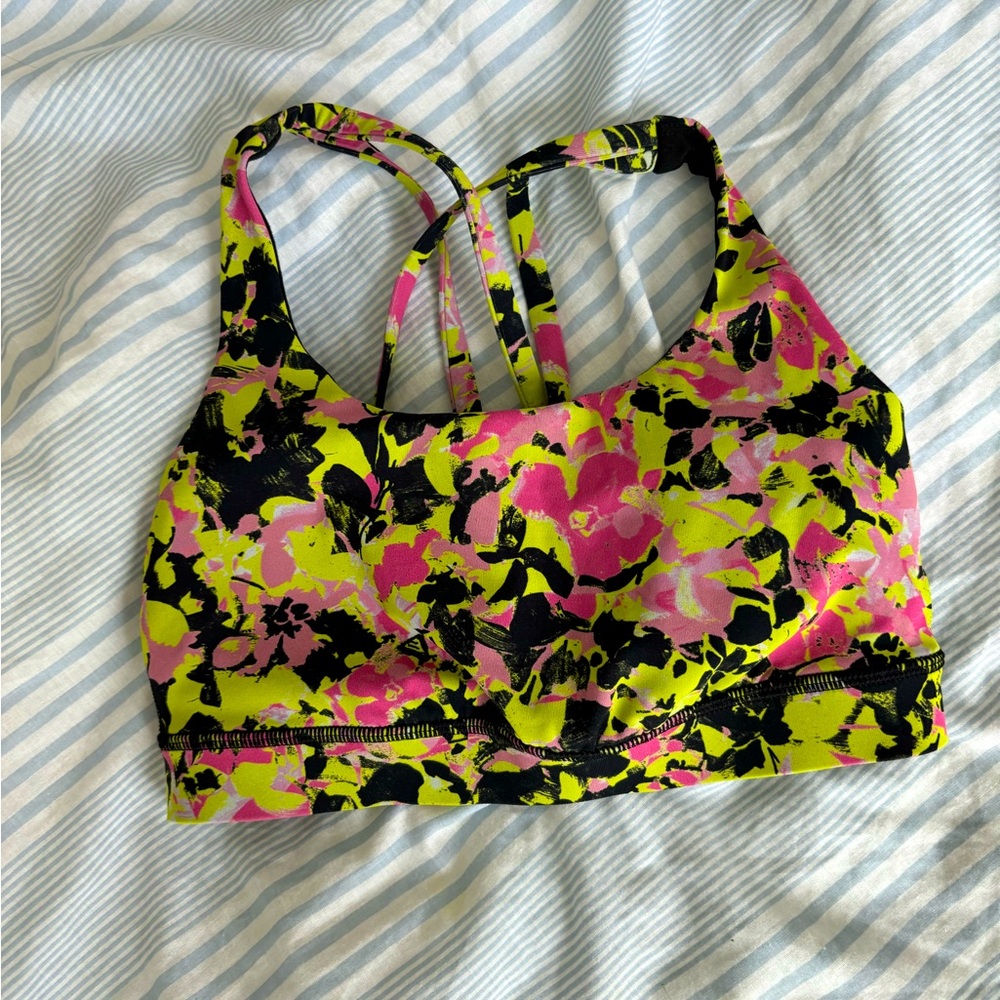 Lululemon yellow and pink sports bra with cross back